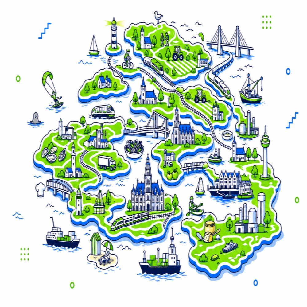 Illustratiekaart van Zeeland met klantlocaties